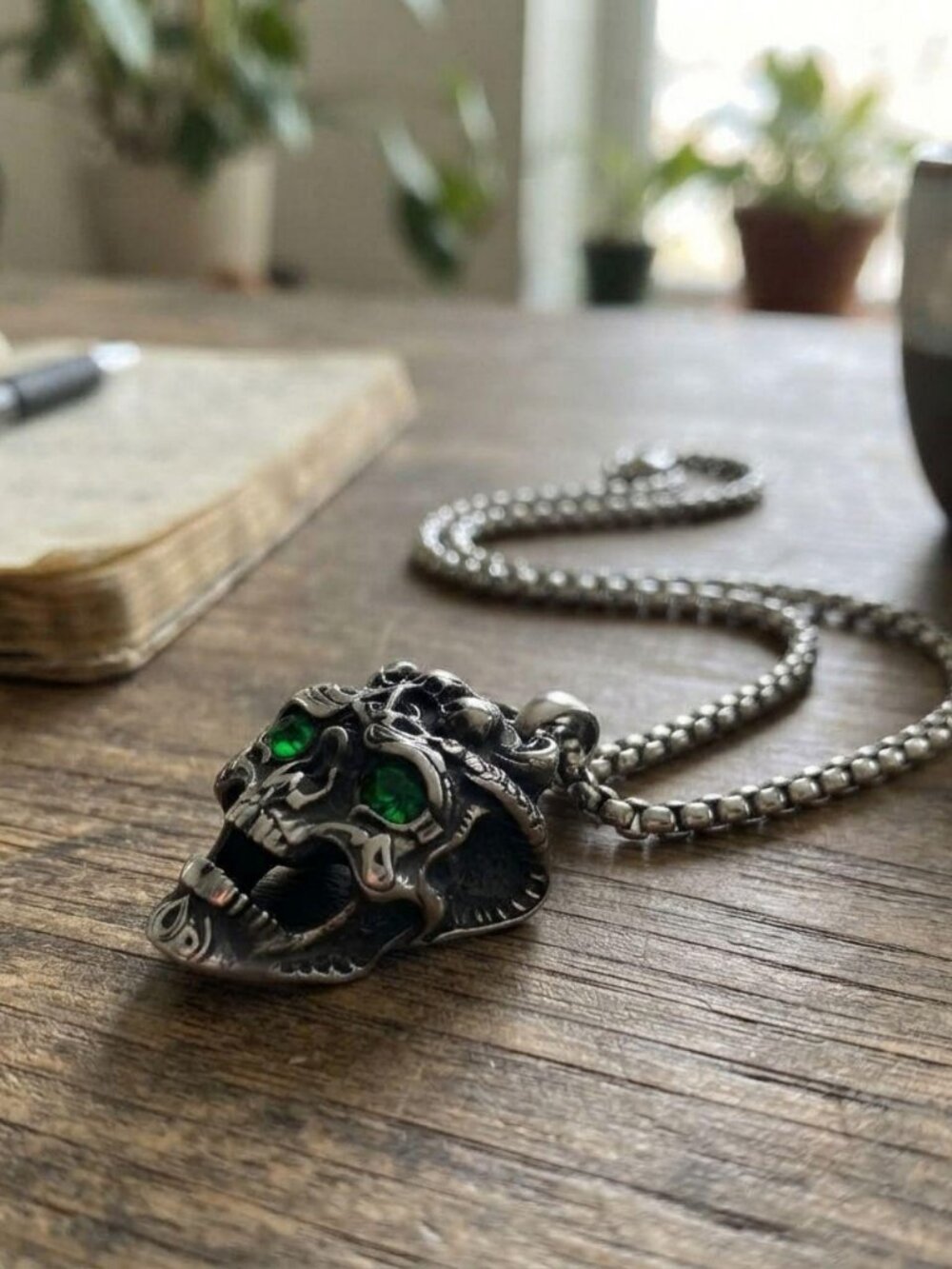 Mens stainless steel dragon skull necklace Punk hip hop pendant